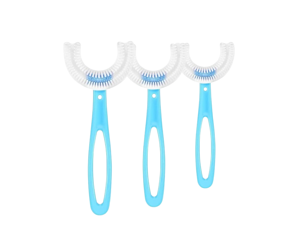 3-piece silicone toothbrush, blue and pink
