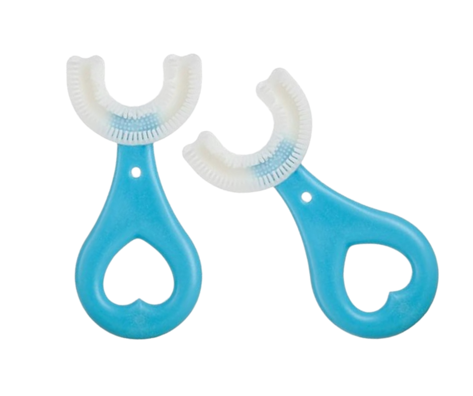 2-piece silicone toothbrush, blue and pink